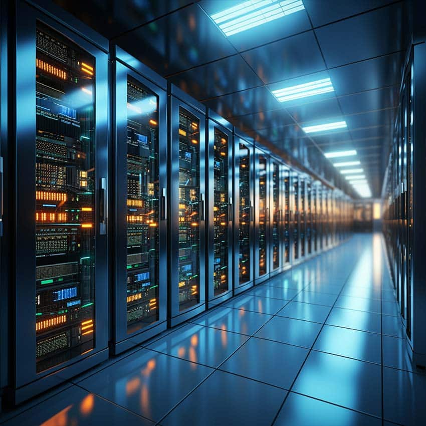 Hallway filled with server racks