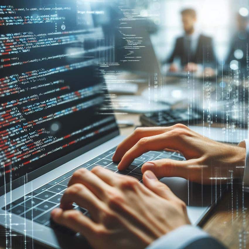 Hands coding on a laptop